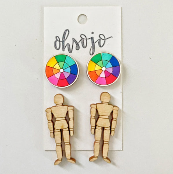 Kaitlyn Color Wheel And Art mannequin Art Teacher Earring set