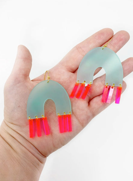 Neon pink and Mint Statement Earrings