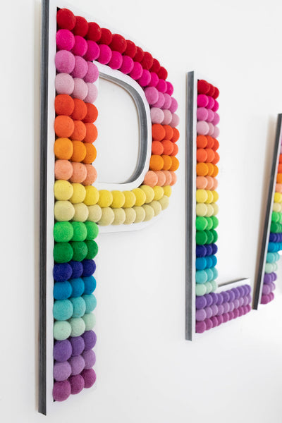 Rainbow Felt Ball Letter PLAY Wooden Fillable Letter Decorative Letter  Nursery Decorchildren Decor New Baby Giftplay Sign for Playroom 