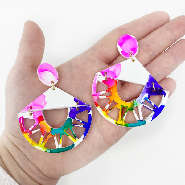 Alcohol Ink Rainbow Statement earrings