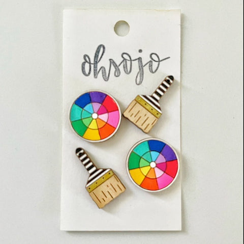 Kaitlyn Color Wheel And striped paintbrushes Art Teacher Earring set