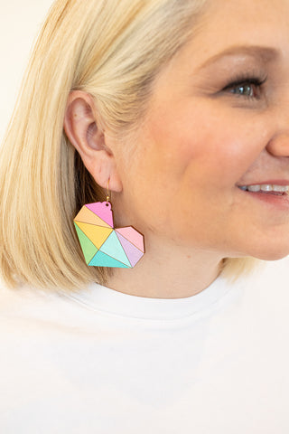Rainbow Wooden Heart Earrings