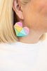 Rainbow Pieces Wooden Heart Earrings