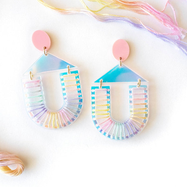 Ombré Rainbow Holographic embroidered Earrings