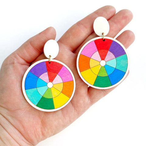 Color Wheel Wooden Earrings