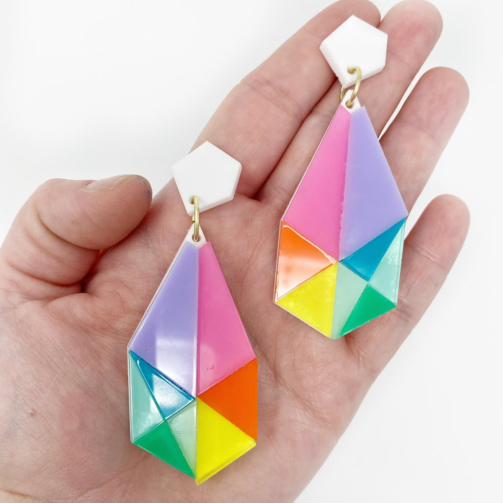 Geometric Rainbow Statement earrings